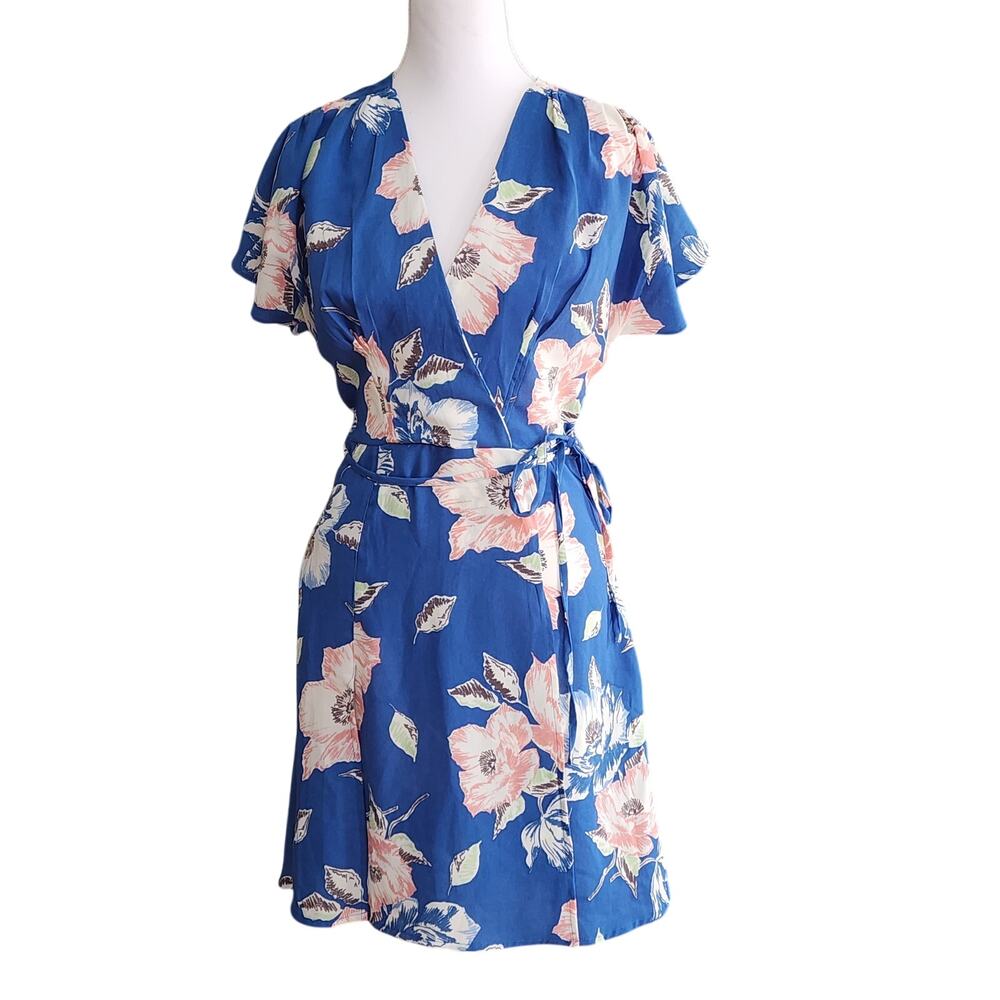 French Connection Floral Faux Wrap Mini Dress Sz 6 Lightweight